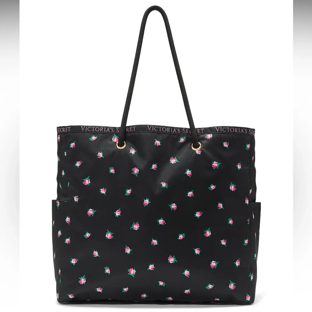 Victoria’s Secret Reversible Tote Bag Pink Stripe Floral Large Beach Bag